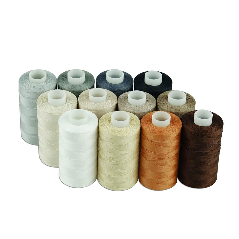 Simthread 12 Multi Colors All Purposes Cotton Quilting Thread 50s/3 Thread for Piecing Sewing etc - 550 Yards Each (Neutral Colors) - Image 1